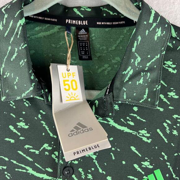 Adidas Mens M Polo Collared Shirt Sport PrimeBlue UPF 50 MSRP $75 Green Splatter - Picture 8 of 11